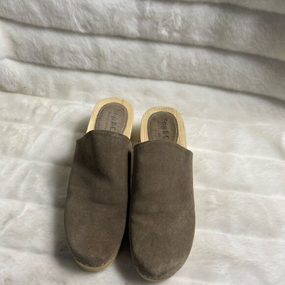 Rag & Co Darcie taupe suede clogs wooden block heels EUR 38 - Picture 2 of 11